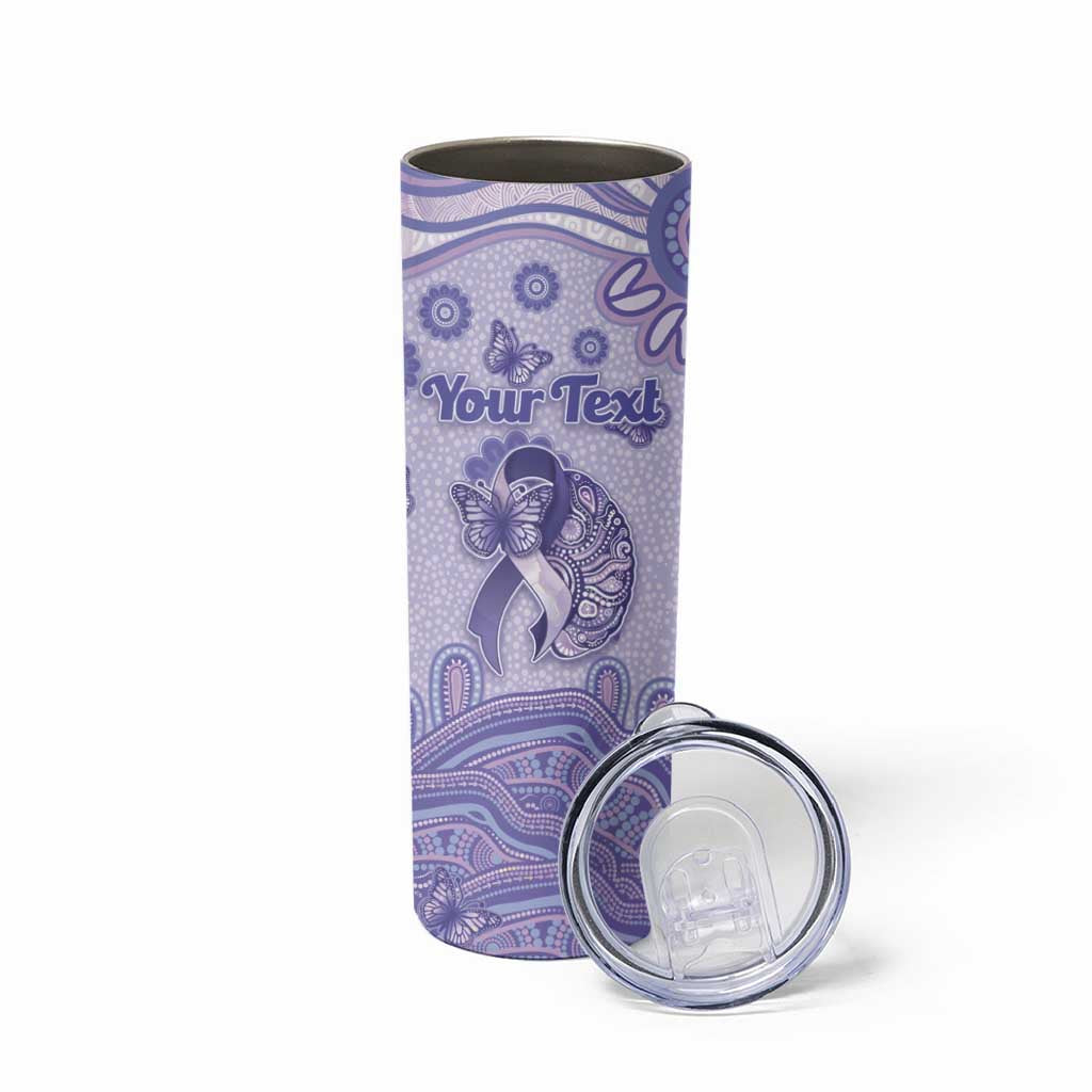 Personalised Epilepsy Awareness Skinny Tumbler Purple Ribbon Butterfly And Brain Aboriginal Art