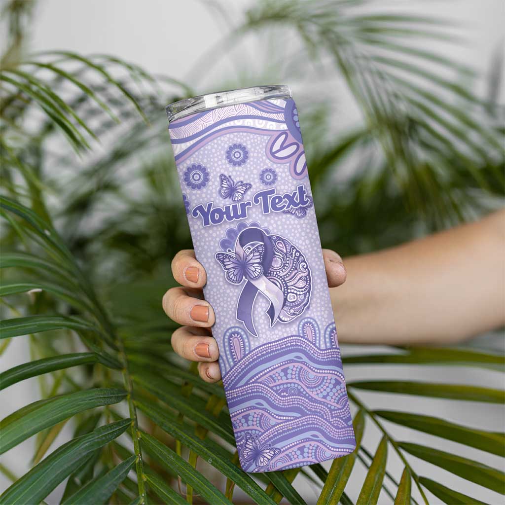 Personalised Epilepsy Awareness Skinny Tumbler Purple Ribbon Butterfly And Brain Aboriginal Art