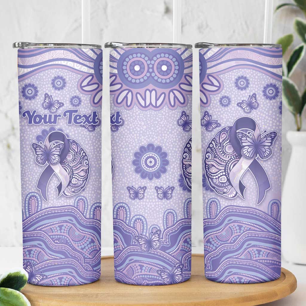 Personalised Epilepsy Awareness Skinny Tumbler Purple Ribbon Butterfly And Brain Aboriginal Art