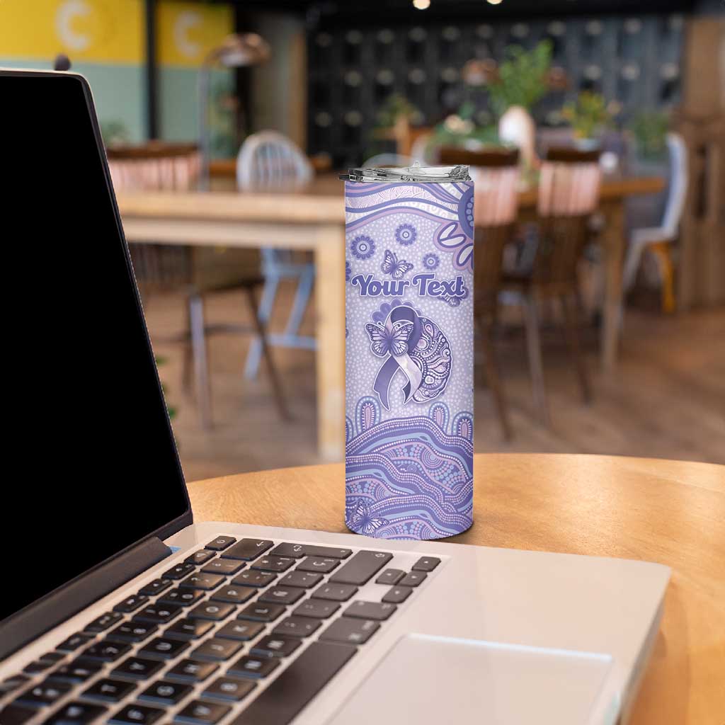 Personalised Epilepsy Awareness Skinny Tumbler Purple Ribbon Butterfly And Brain Aboriginal Art