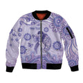 Personalised Epilepsy Awareness Sleeve Zip Bomber Jacket Purple Ribbon Butterfly And Brain Aboriginal Art