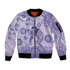 Personalised Epilepsy Awareness Sleeve Zip Bomber Jacket Purple Ribbon Butterfly And Brain Aboriginal Art