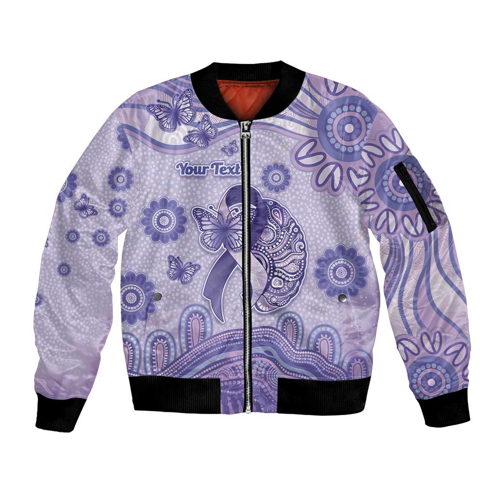 Personalised Epilepsy Awareness Sleeve Zip Bomber Jacket Purple Ribbon Butterfly And Brain Aboriginal Art