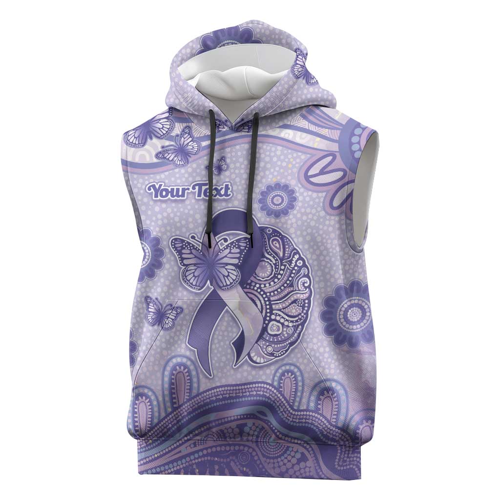 Personalised Epilepsy Awareness Sleeveless Hoodie Purple Ribbon Butterfly And Brain Aboriginal Art