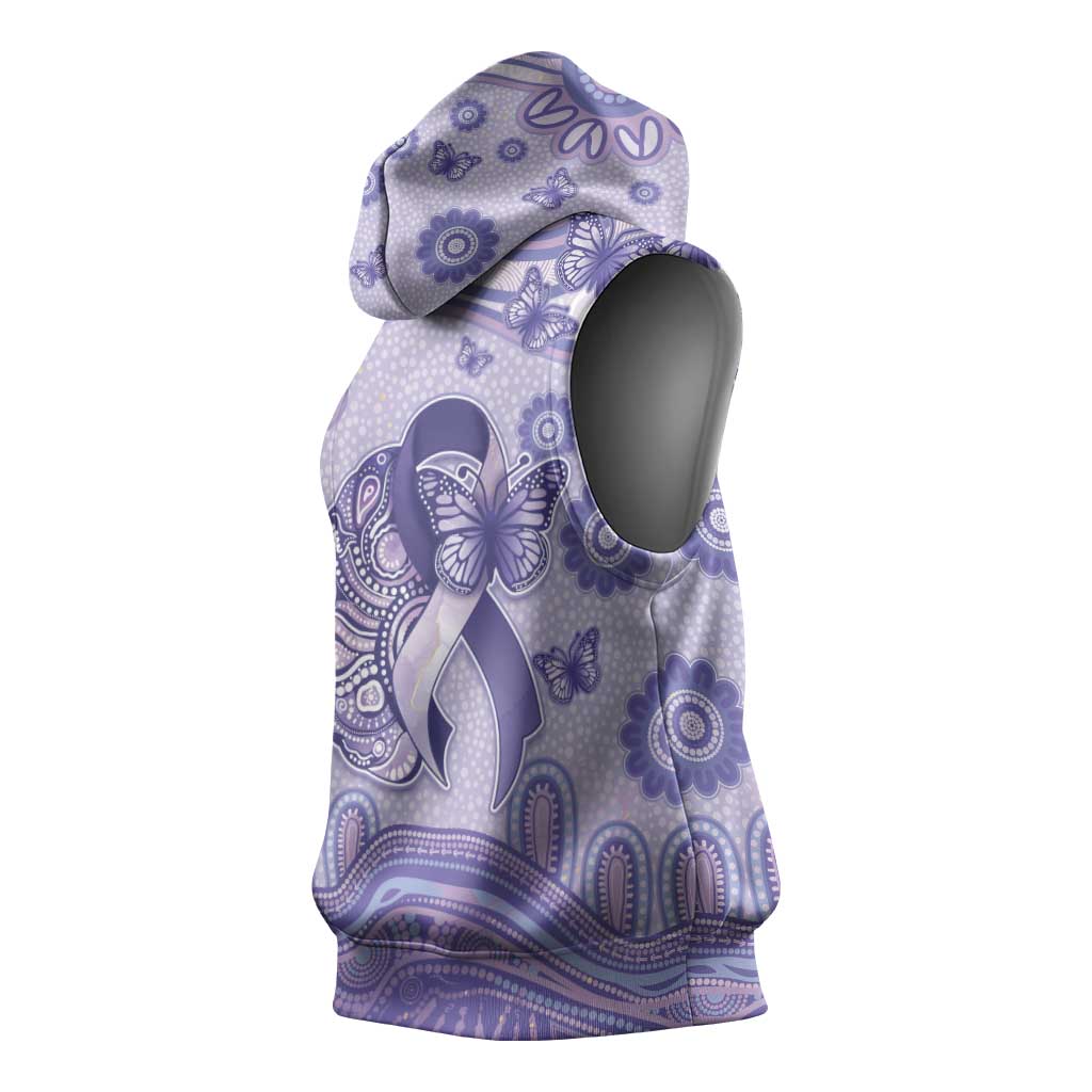 Personalised Epilepsy Awareness Sleeveless Hoodie Purple Ribbon Butterfly And Brain Aboriginal Art