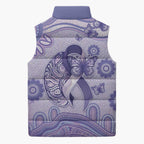 Personalised Epilepsy Awareness Sleeveless Puffer Jacket Purple Ribbon Butterfly And Brain Aboriginal Art