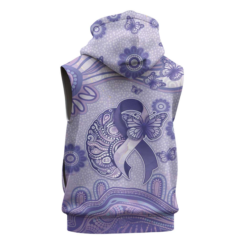 Personalised Epilepsy Awareness Sleeveless Zip Hoodie Purple Ribbon Butterfly And Brain Aboriginal Art