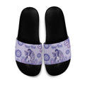 Personalised Epilepsy Awareness Slide Sandals Purple Ribbon Butterfly And Brain Aboriginal Art