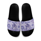 Personalised Epilepsy Awareness Slide Sandals Purple Ribbon Butterfly And Brain Aboriginal Art