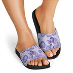 Personalised Epilepsy Awareness Slide Sandals Purple Ribbon Butterfly And Brain Aboriginal Art