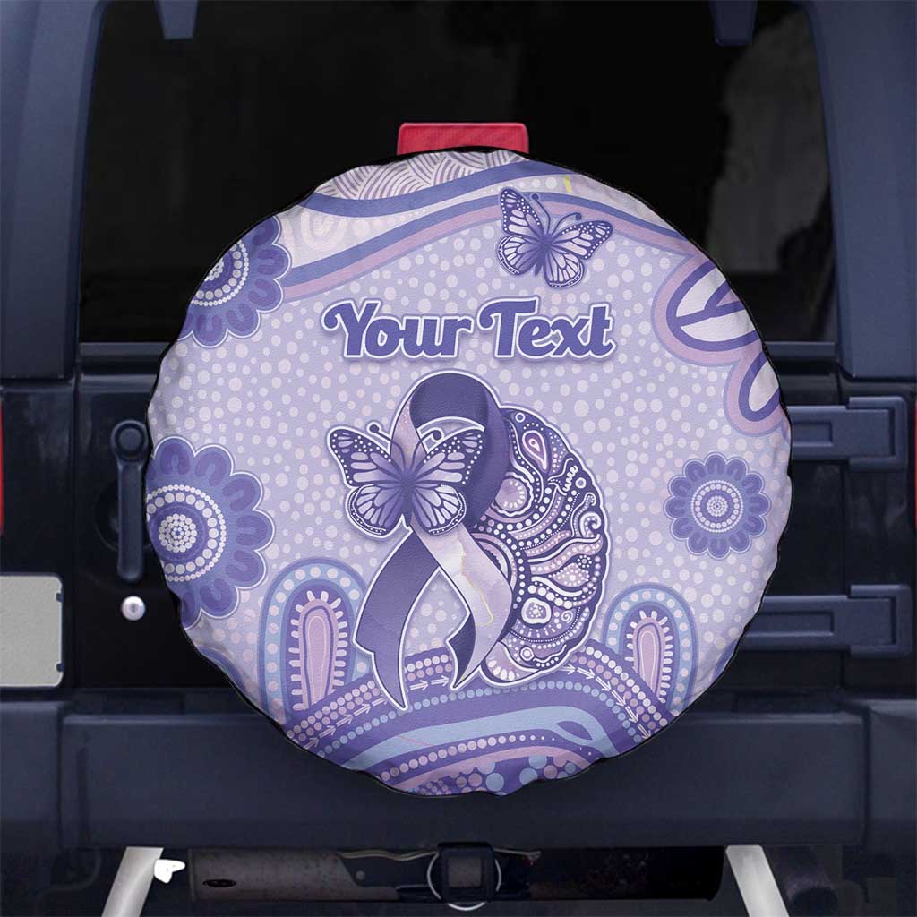 Personalised Epilepsy Awareness Spare Tire Cover Purple Ribbon Butterfly And Brain Aboriginal Art