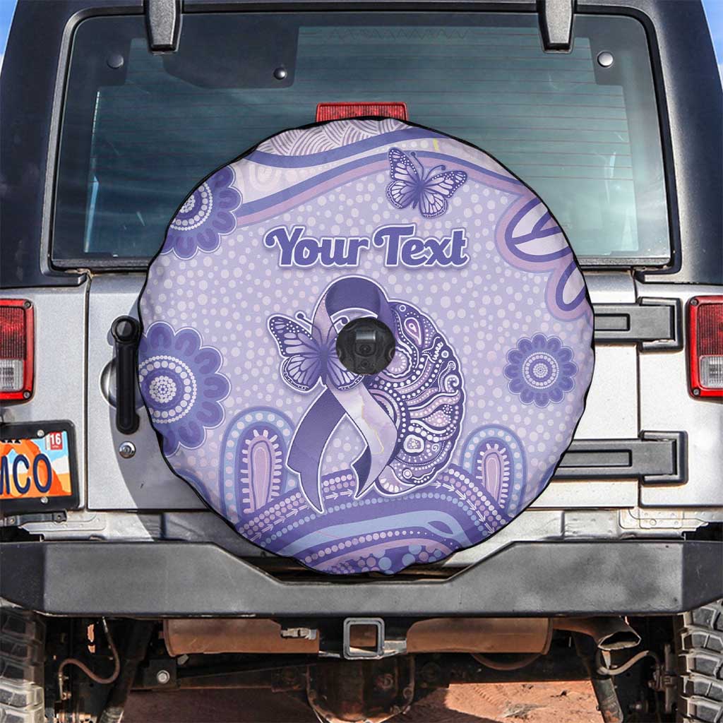 Personalised Epilepsy Awareness Spare Tire Cover Purple Ribbon Butterfly And Brain Aboriginal Art