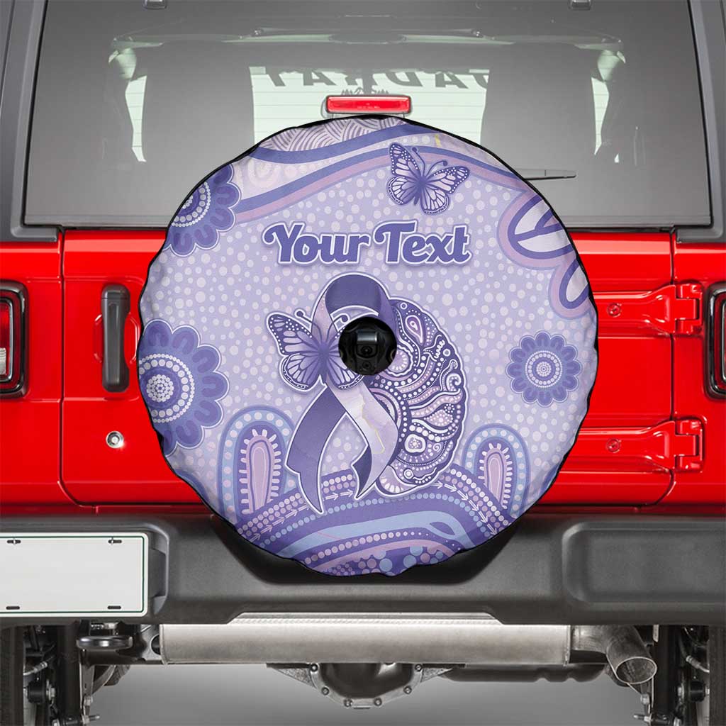 Personalised Epilepsy Awareness Spare Tire Cover Purple Ribbon Butterfly And Brain Aboriginal Art