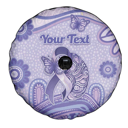 Personalised Epilepsy Awareness Spare Tire Cover Purple Ribbon Butterfly And Brain Aboriginal Art