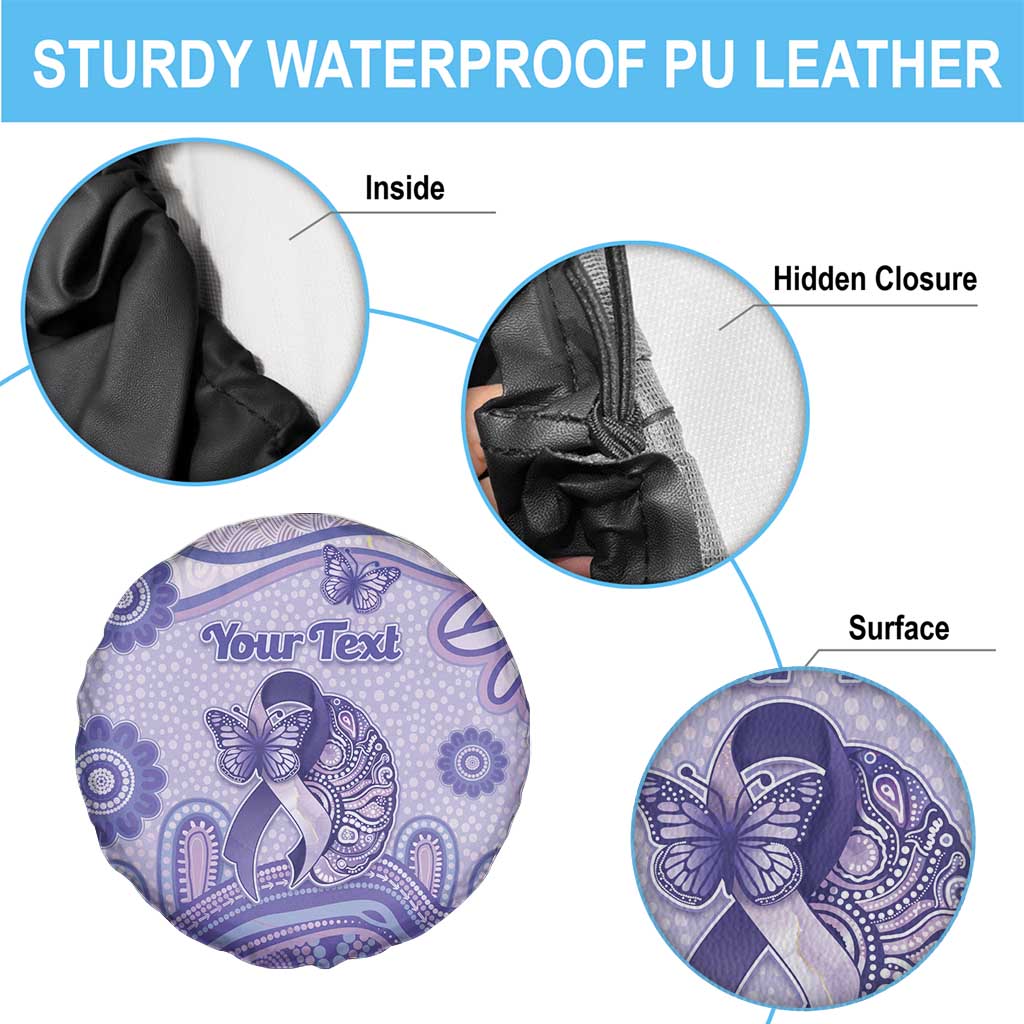 Personalised Epilepsy Awareness Spare Tire Cover Purple Ribbon Butterfly And Brain Aboriginal Art