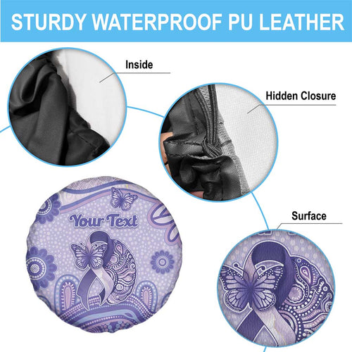 Personalised Epilepsy Awareness Spare Tire Cover Purple Ribbon Butterfly And Brain Aboriginal Art