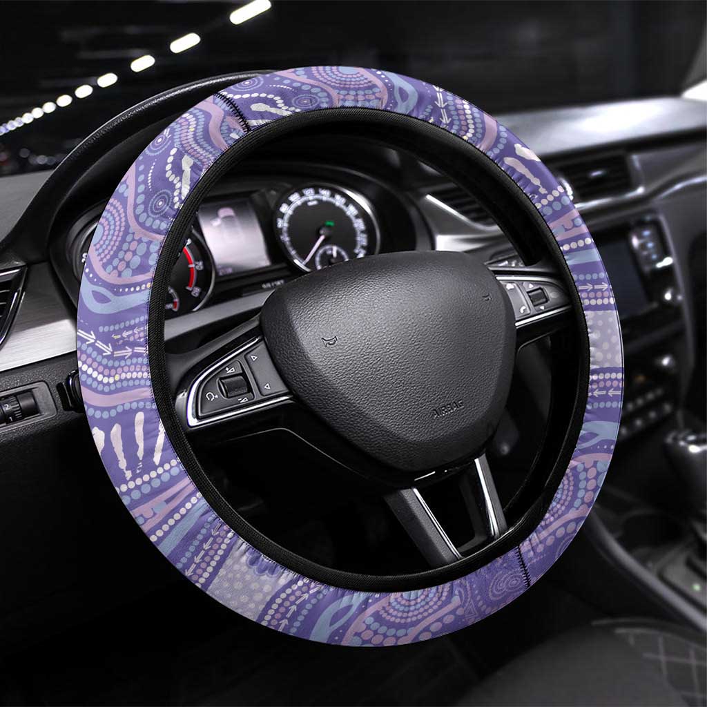 Epilepsy Awareness Steering Wheel Cover Purple Ribbon Butterfly And Brain Aboriginal Art
