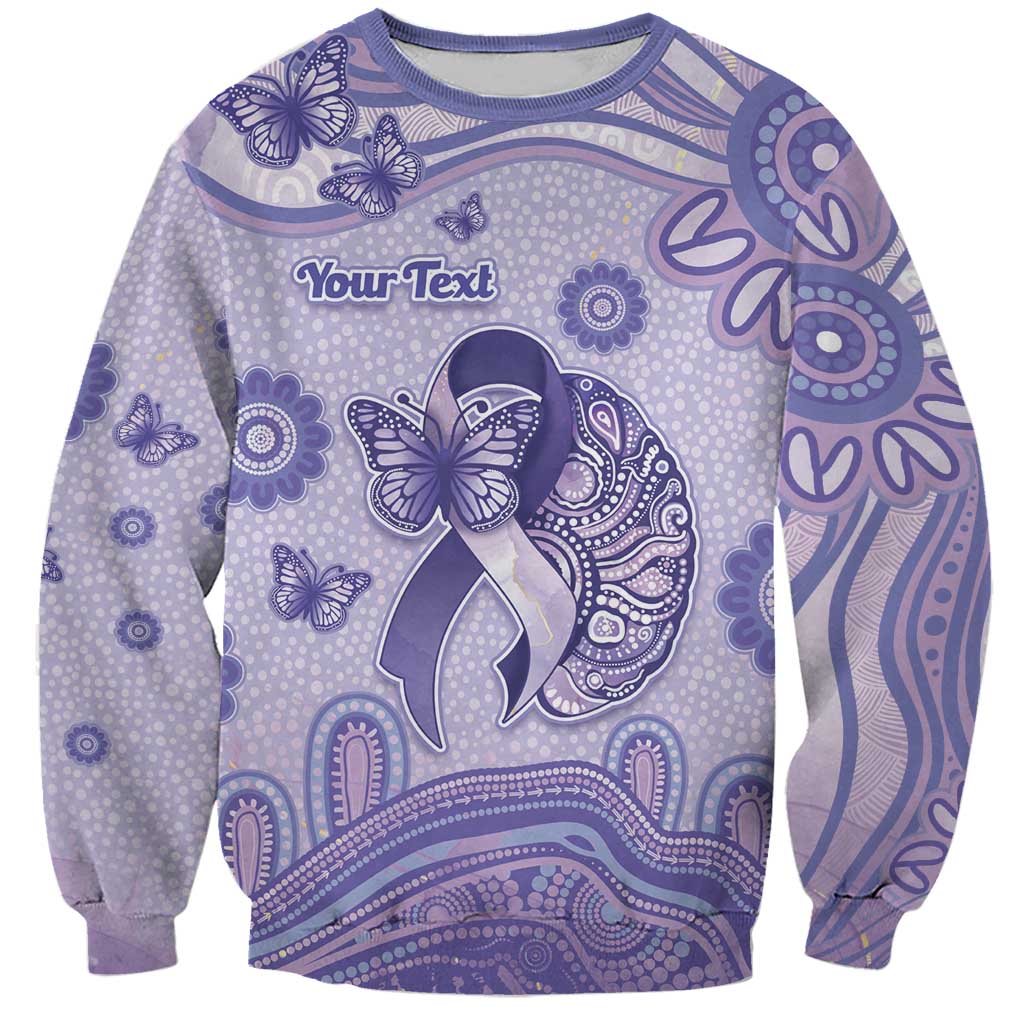Personalised Epilepsy Awareness Sweatshirt Purple Ribbon Butterfly And Brain Aboriginal Art