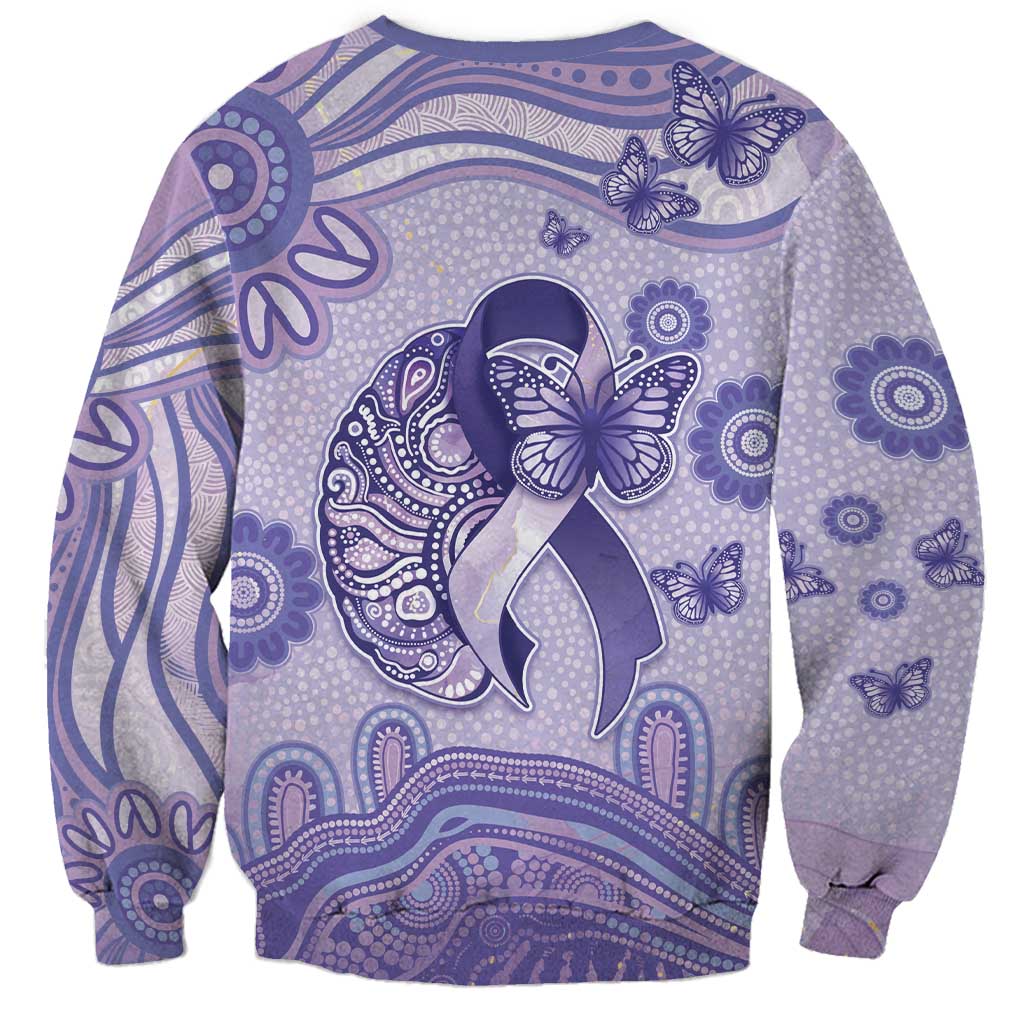Personalised Epilepsy Awareness Sweatshirt Purple Ribbon Butterfly And Brain Aboriginal Art