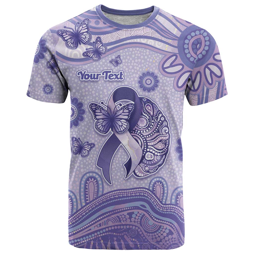 Personalised Epilepsy Awareness T Shirt Purple Ribbon Butterfly And Brain Aboriginal Art