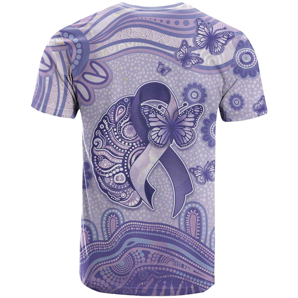 Personalised Epilepsy Awareness T Shirt Purple Ribbon Butterfly And Brain Aboriginal Art