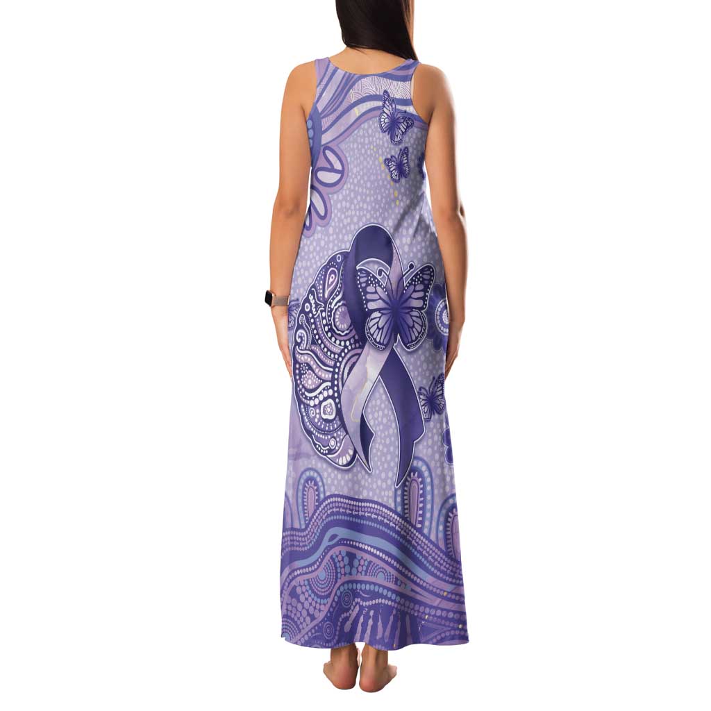 Personalised Epilepsy Awareness Tank Maxi Dress Purple Ribbon Butterfly And Brain Aboriginal Art