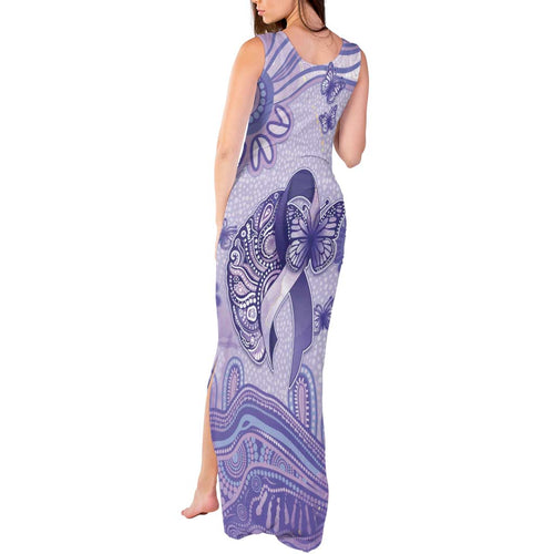 Personalised Epilepsy Awareness Tank Maxi Dress Purple Ribbon Butterfly And Brain Aboriginal Art