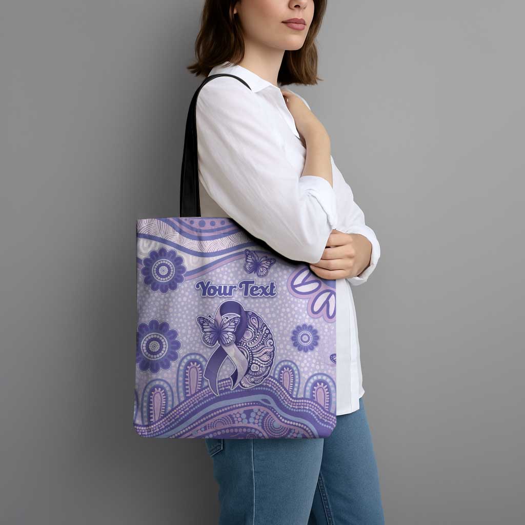 Personalised Epilepsy Awareness Tote Bag Purple Ribbon Butterfly And Brain Aboriginal Art