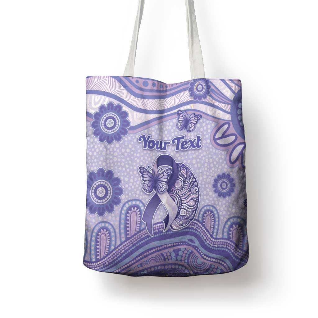 Personalised Epilepsy Awareness Tote Bag Purple Ribbon Butterfly And Brain Aboriginal Art