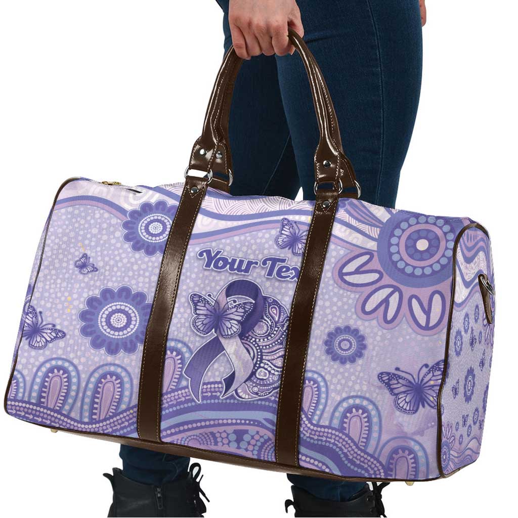 Personalised Epilepsy Awareness Travel Bag Purple Ribbon Butterfly And Brain Aboriginal Art
