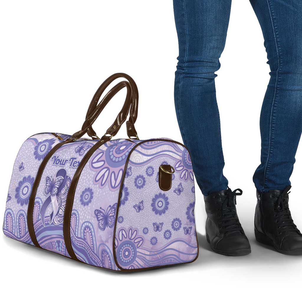 Personalised Epilepsy Awareness Travel Bag Purple Ribbon Butterfly And Brain Aboriginal Art