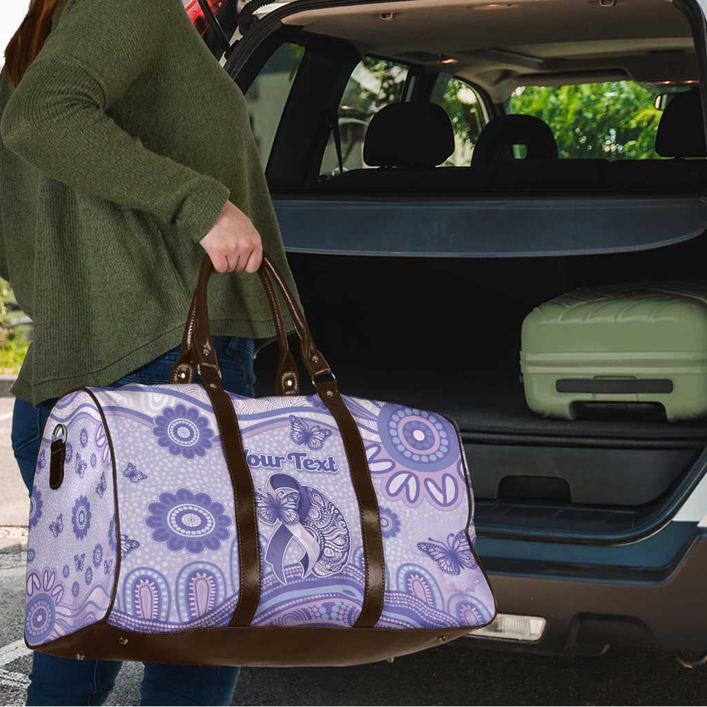 Personalised Epilepsy Awareness Travel Bag Purple Ribbon Butterfly And Brain Aboriginal Art