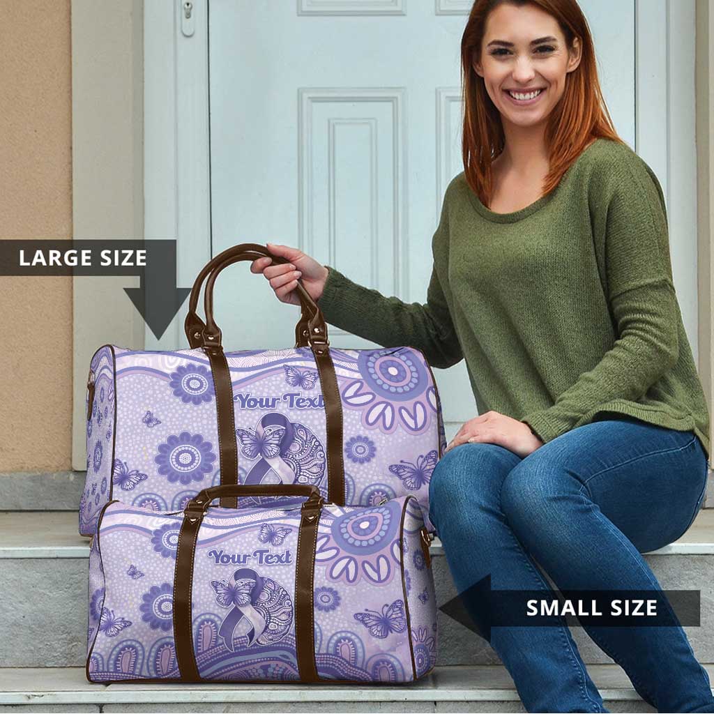 Personalised Epilepsy Awareness Travel Bag Purple Ribbon Butterfly And Brain Aboriginal Art