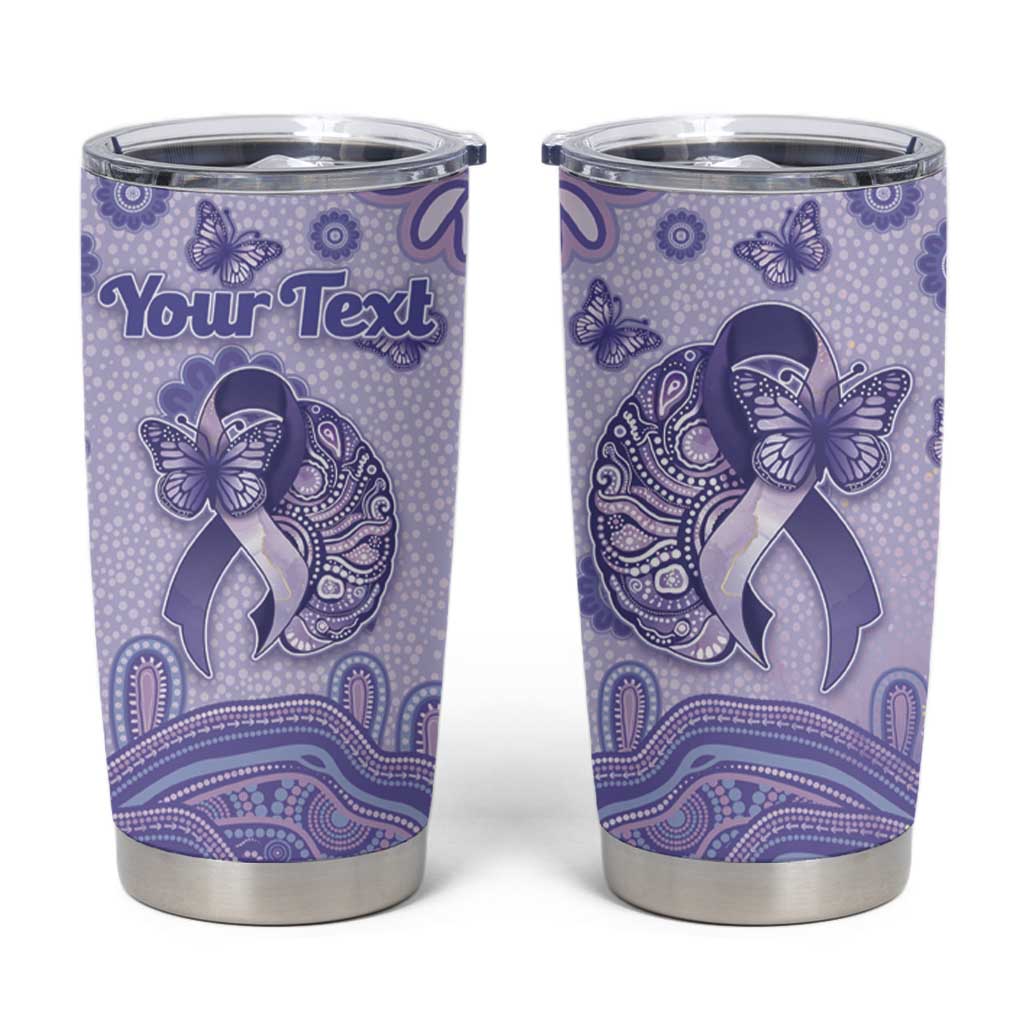 Personalised Epilepsy Awareness Tumbler Cup Purple Ribbon Butterfly And Brain Aboriginal Art