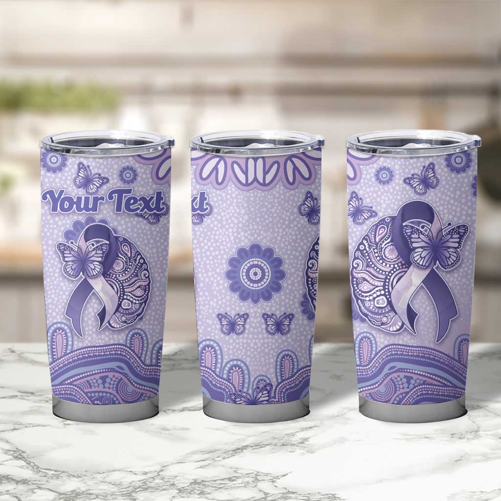 Personalised Epilepsy Awareness Tumbler Cup Purple Ribbon Butterfly And Brain Aboriginal Art