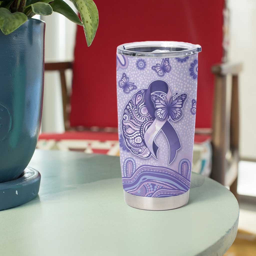Personalised Epilepsy Awareness Tumbler Cup Purple Ribbon Butterfly And Brain Aboriginal Art