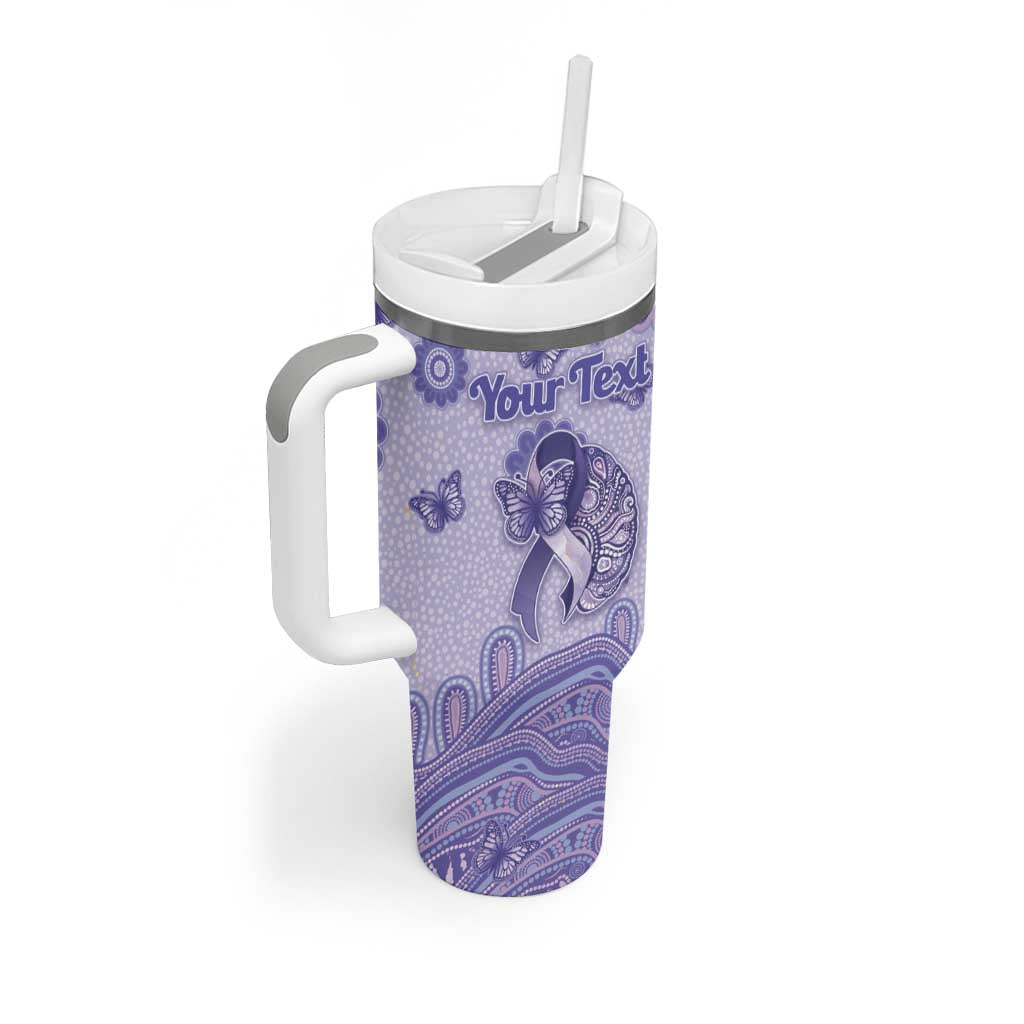 Personalised Epilepsy Awareness Tumbler With Handle Purple Ribbon Butterfly And Brain Aboriginal Art