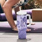 Personalised Epilepsy Awareness Tumbler With Handle Purple Ribbon Butterfly And Brain Aboriginal Art