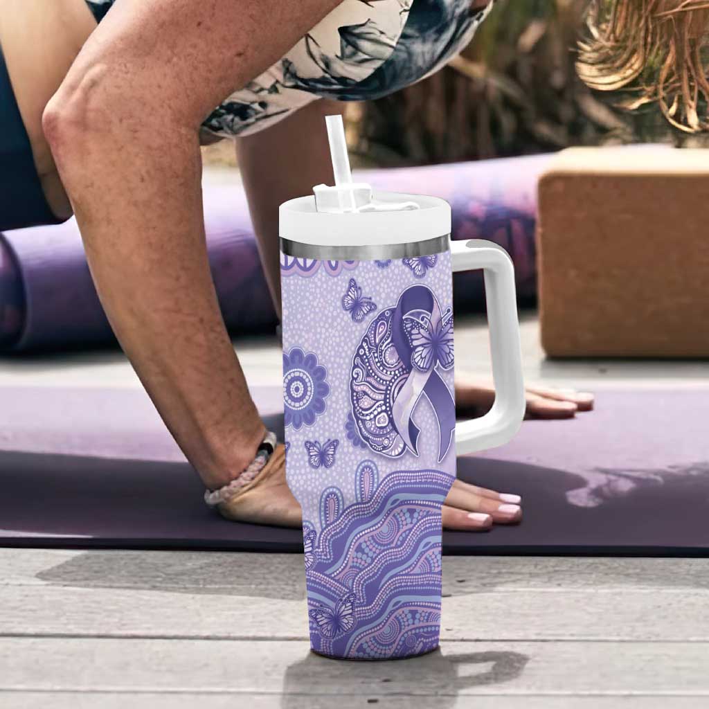 Personalised Epilepsy Awareness Tumbler With Handle Purple Ribbon Butterfly And Brain Aboriginal Art