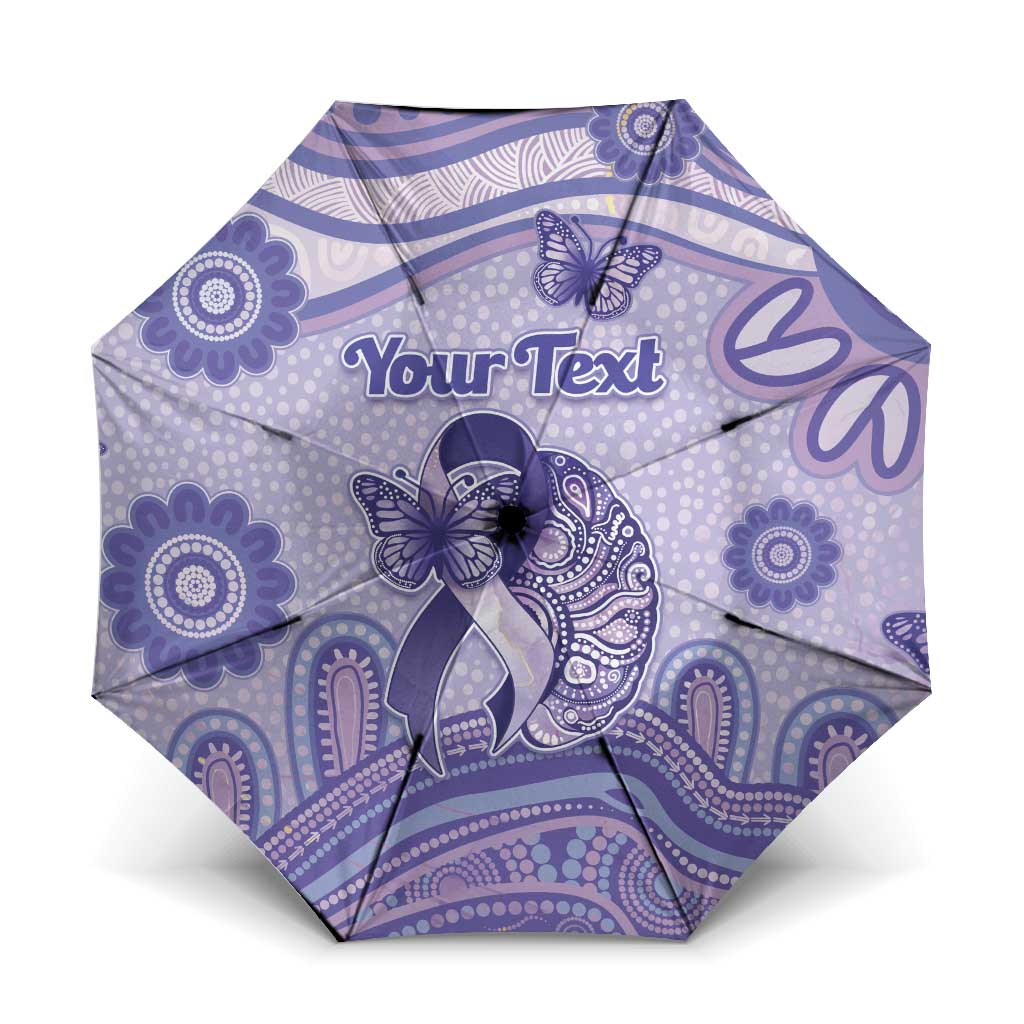 Personalised Epilepsy Awareness Umbrella Purple Ribbon Butterfly And Brain Aboriginal Art