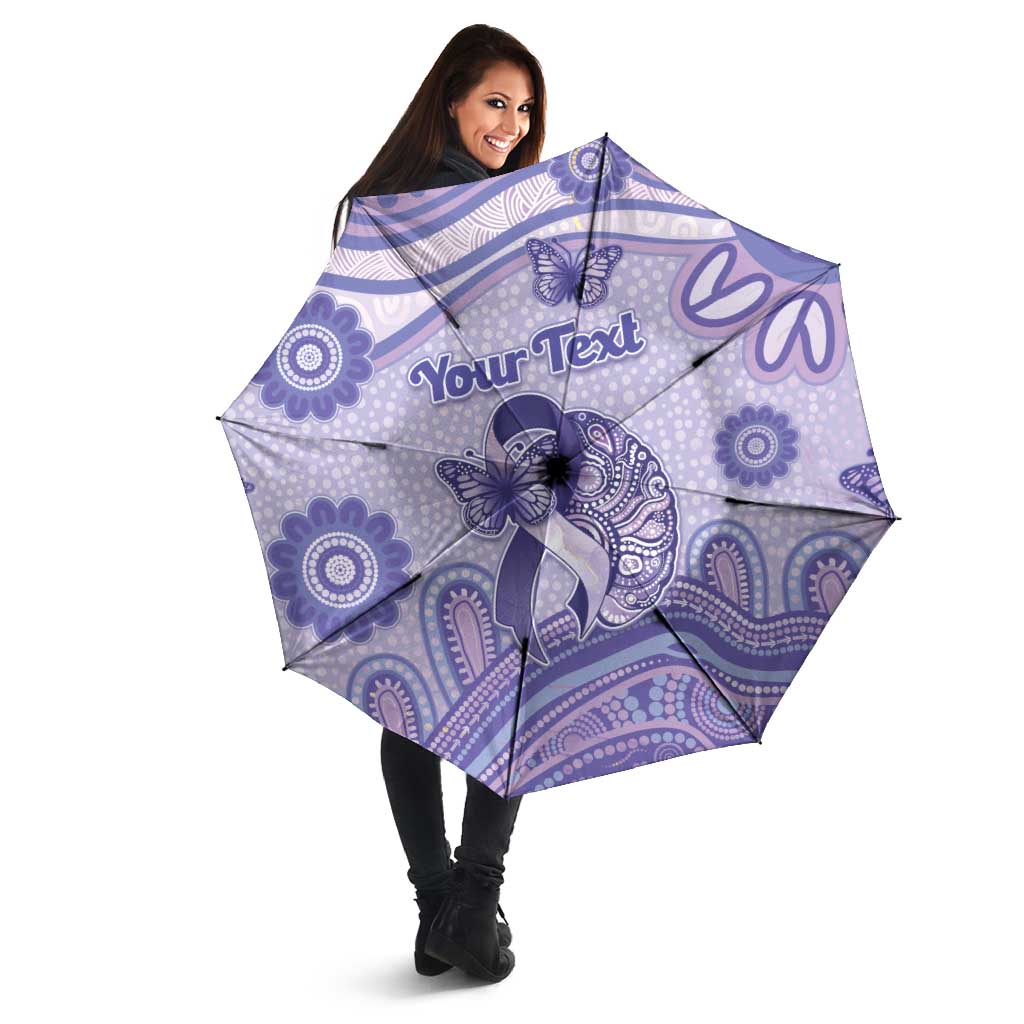 Personalised Epilepsy Awareness Umbrella Purple Ribbon Butterfly And Brain Aboriginal Art