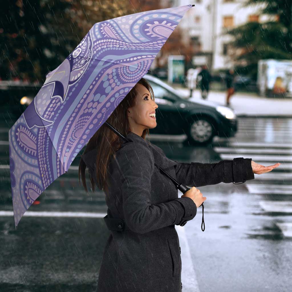 Personalised Epilepsy Awareness Umbrella Purple Ribbon Butterfly And Brain Aboriginal Art
