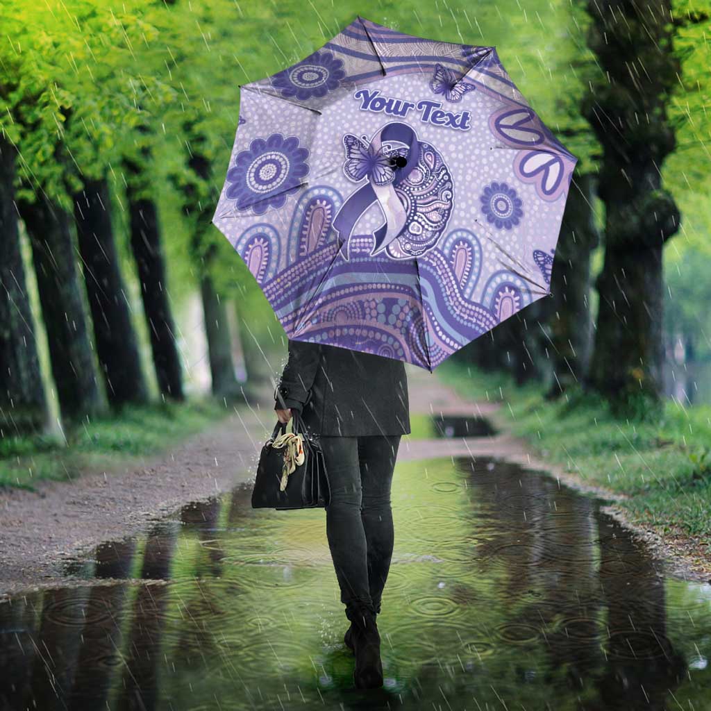 Personalised Epilepsy Awareness Umbrella Purple Ribbon Butterfly And Brain Aboriginal Art