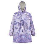 Personalised Epilepsy Awareness Wearable Blanket Hoodie Purple Ribbon Butterfly And Brain Aboriginal Art