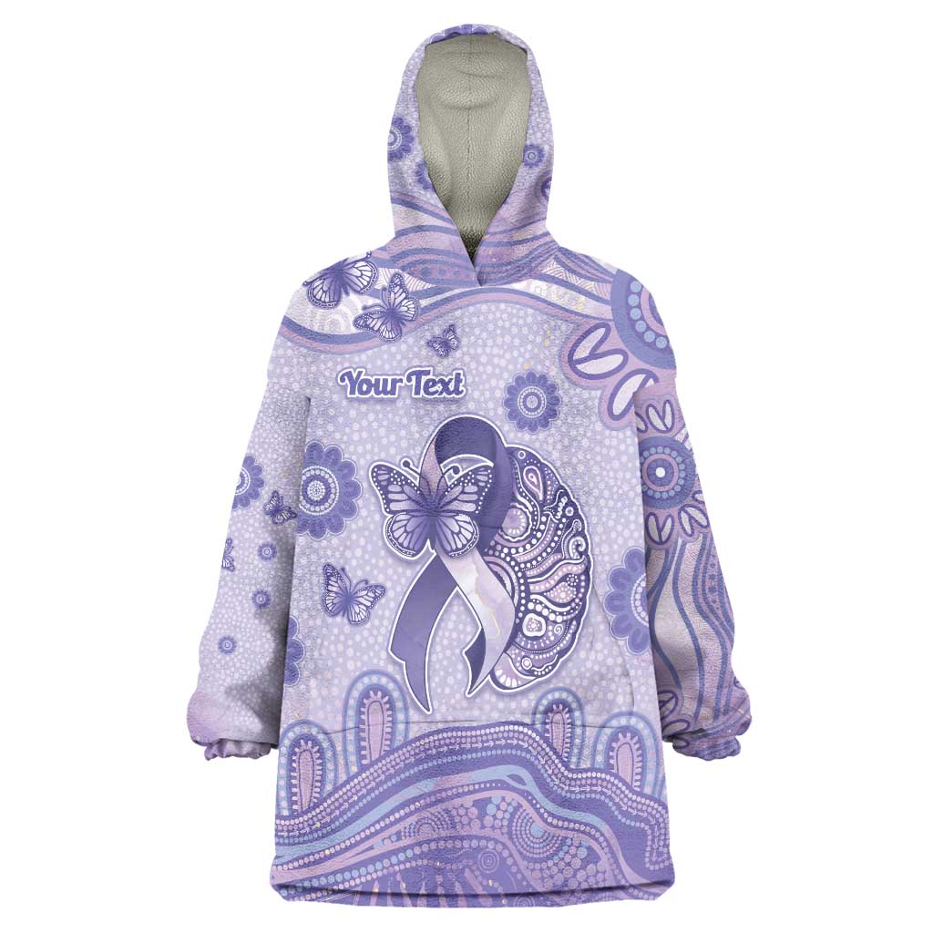 Personalised Epilepsy Awareness Wearable Blanket Hoodie Purple Ribbon Butterfly And Brain Aboriginal Art