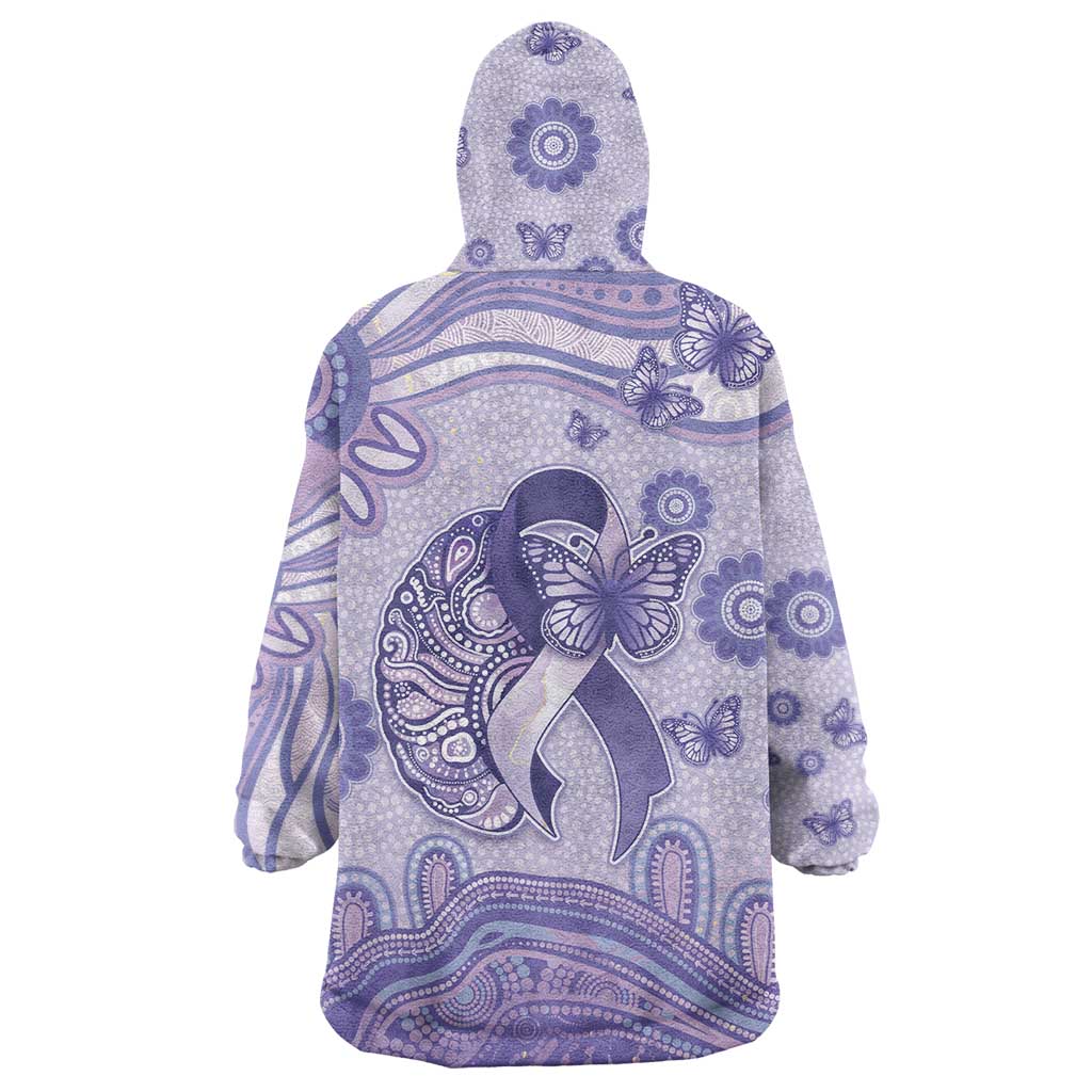 Personalised Epilepsy Awareness Wearable Blanket Hoodie Purple Ribbon Butterfly And Brain Aboriginal Art