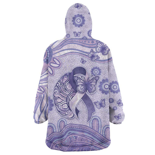 Personalised Epilepsy Awareness Wearable Blanket Hoodie Purple Ribbon Butterfly And Brain Aboriginal Art