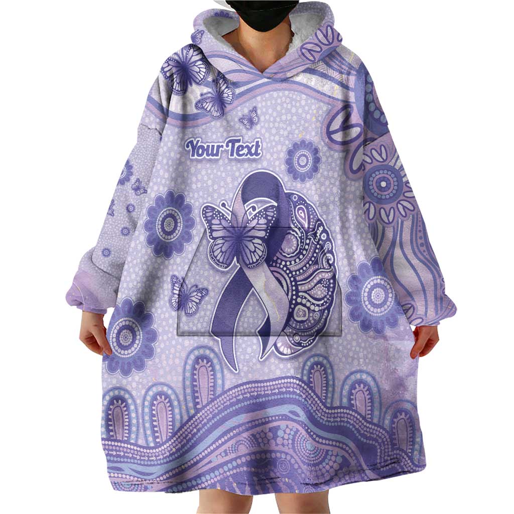 Personalised Epilepsy Awareness Wearable Blanket Hoodie Purple Ribbon Butterfly And Brain Aboriginal Art