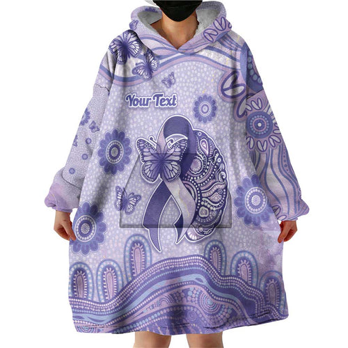 Personalised Epilepsy Awareness Wearable Blanket Hoodie Purple Ribbon Butterfly And Brain Aboriginal Art