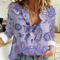 Personalised Epilepsy Awareness Women Casual Shirt Purple Ribbon Butterfly And Brain Aboriginal Art